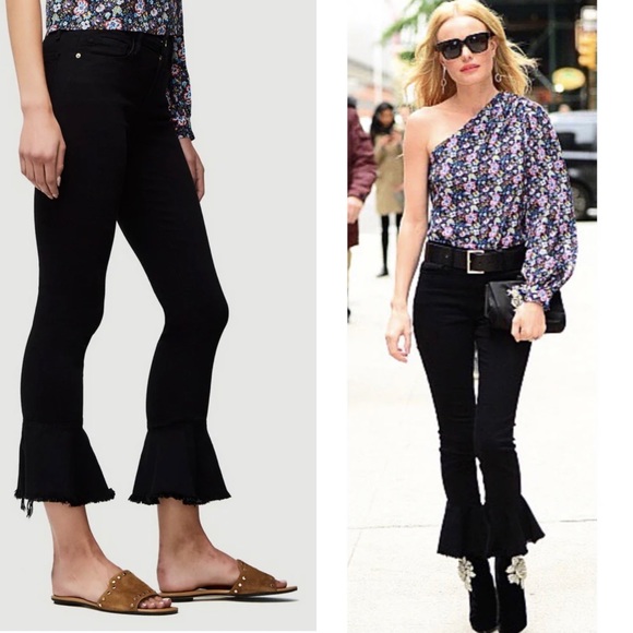 NEW Frame Le Skinny de Jeanne Flounce flare Raw Hem bell bottom Jeans bl… - Picture 1 of 10